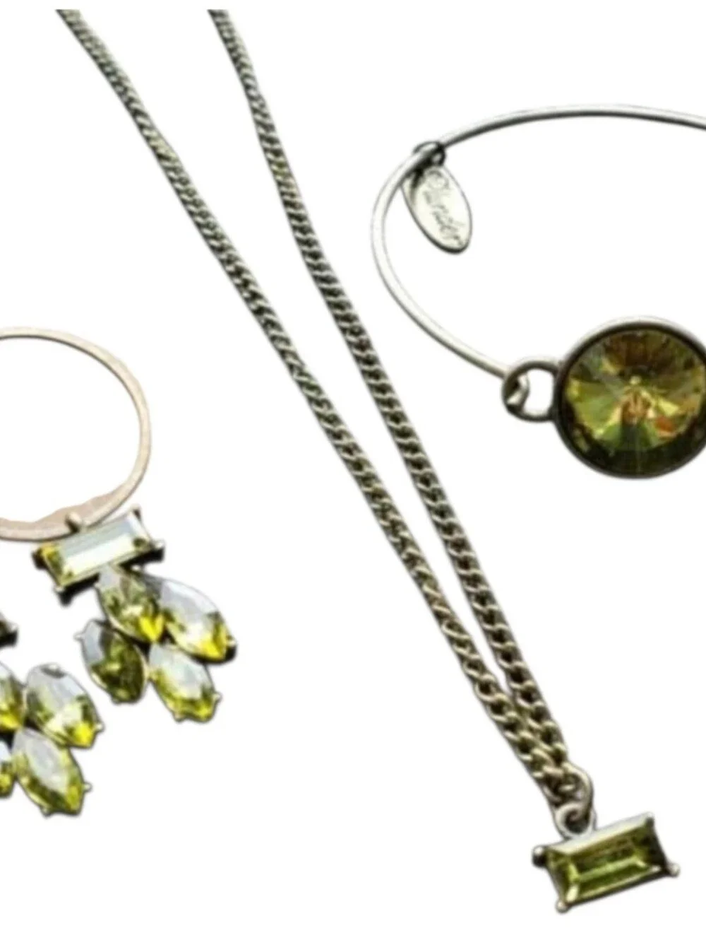Bronze-Tone Jewelry Set with Olivine Green Crystals -3 PC Set